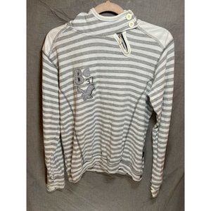 Bucheli Sweater Women Extra‎ Large Gray White Button and Zipper Hoodie Ladies.